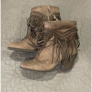 Pop Brown Gray Ankle Heeled Boots Fringe Cowgirl Women’s 7.5